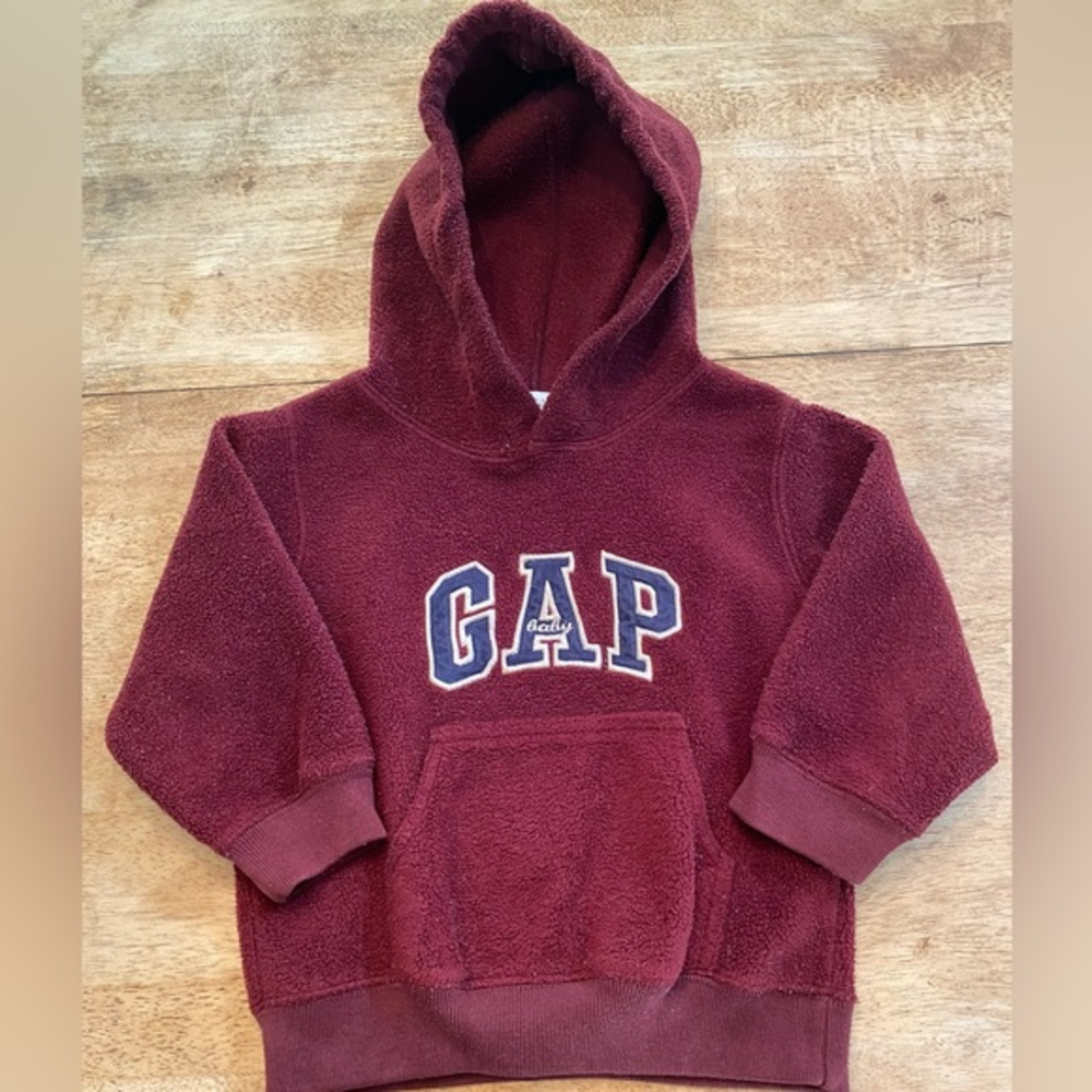 Vintage Baby Gap Unisex 2XL (24-30 Months) 100% Polyester Maroon Graphic‎ Hoodie